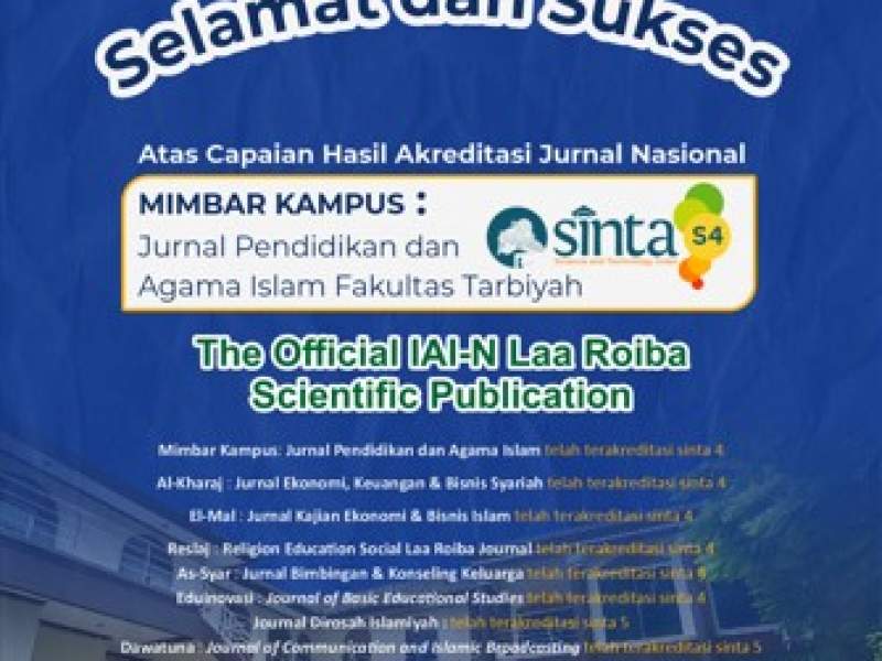 Selamat & Sukses atas capaian hasil akreditasi jurnal nasional Institut Agama Islam Nasional Laa Roiba Bogor.